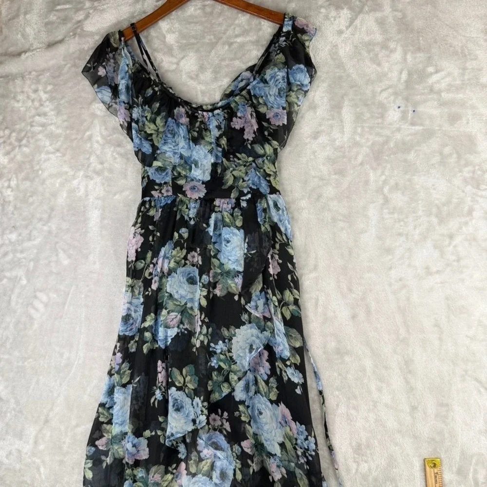Easter Spring Black‎ Floral Ruffle High Low Maxi Dress Abercrombie Fitch XS